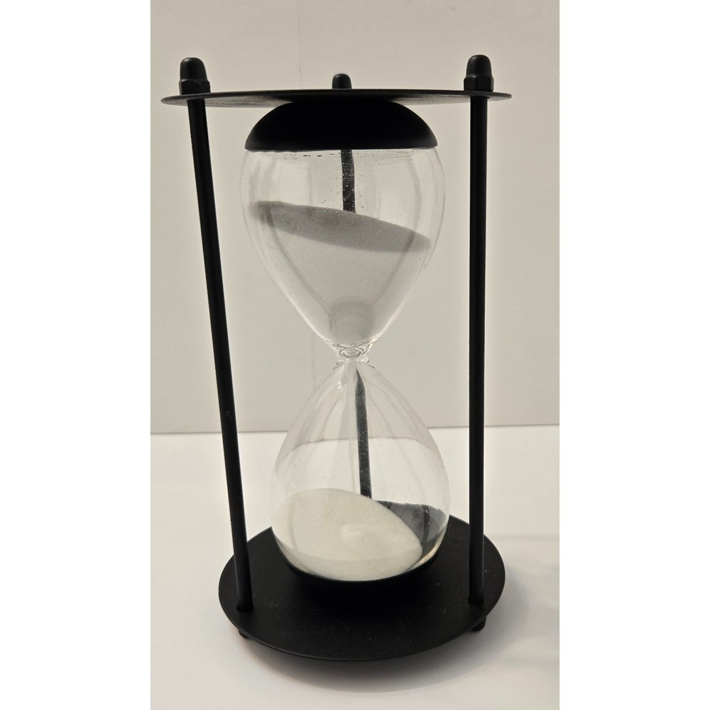 Black Metal & Glass Hourglass Sand Timer Decorative Home Office Desk Accent